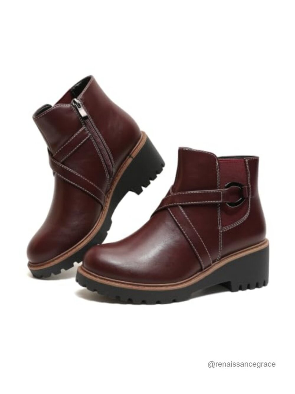 Chelsea Ankle Boots Chunky Low Heel Platform Side Zip Booties